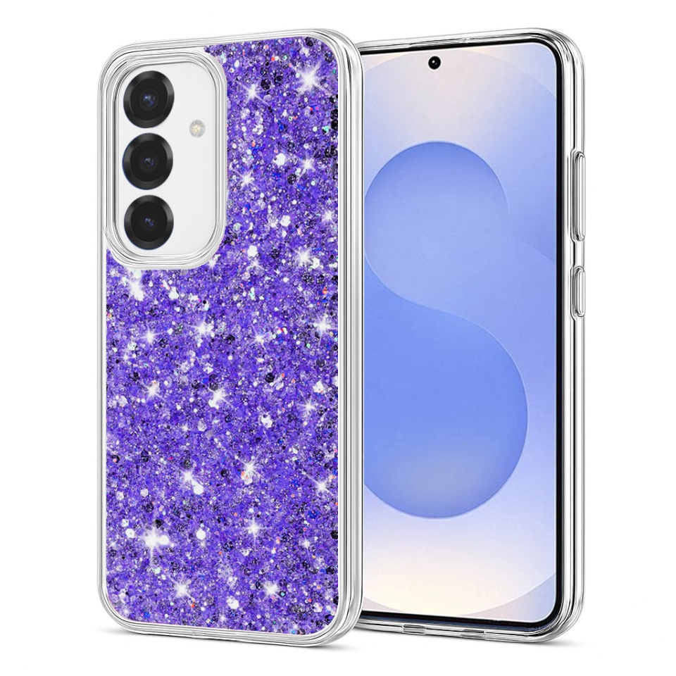 Husa pentru Samsung Galaxy S25, SKYDDAR INNOVATION, SparkleCase, din Silicon cu Sclipici, Protectie Completa, Mov, set cu sticker