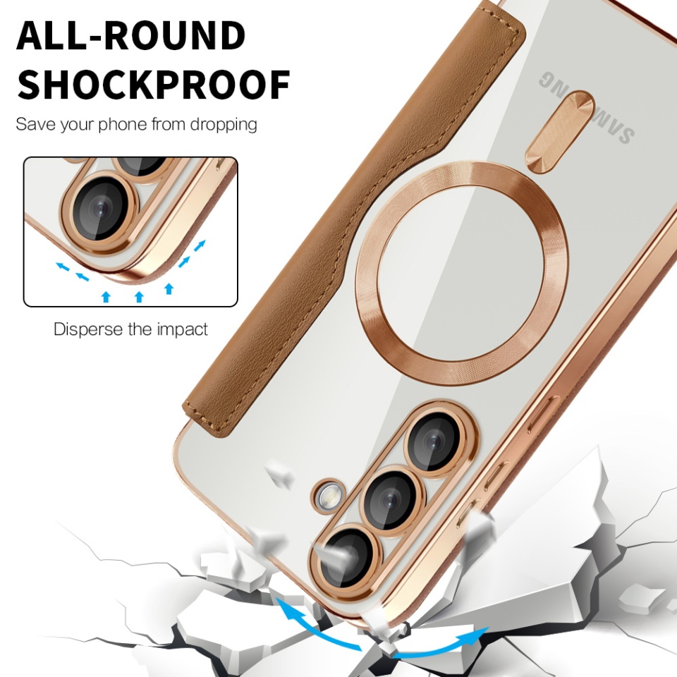 Husa pentru Samsung Galaxy S25 tip carte, SKYDDAR INOVATION, SmartMag Book, Magsafe, RFiD, Suport Carduri, set cu sticker, Maro - 3 | YEO