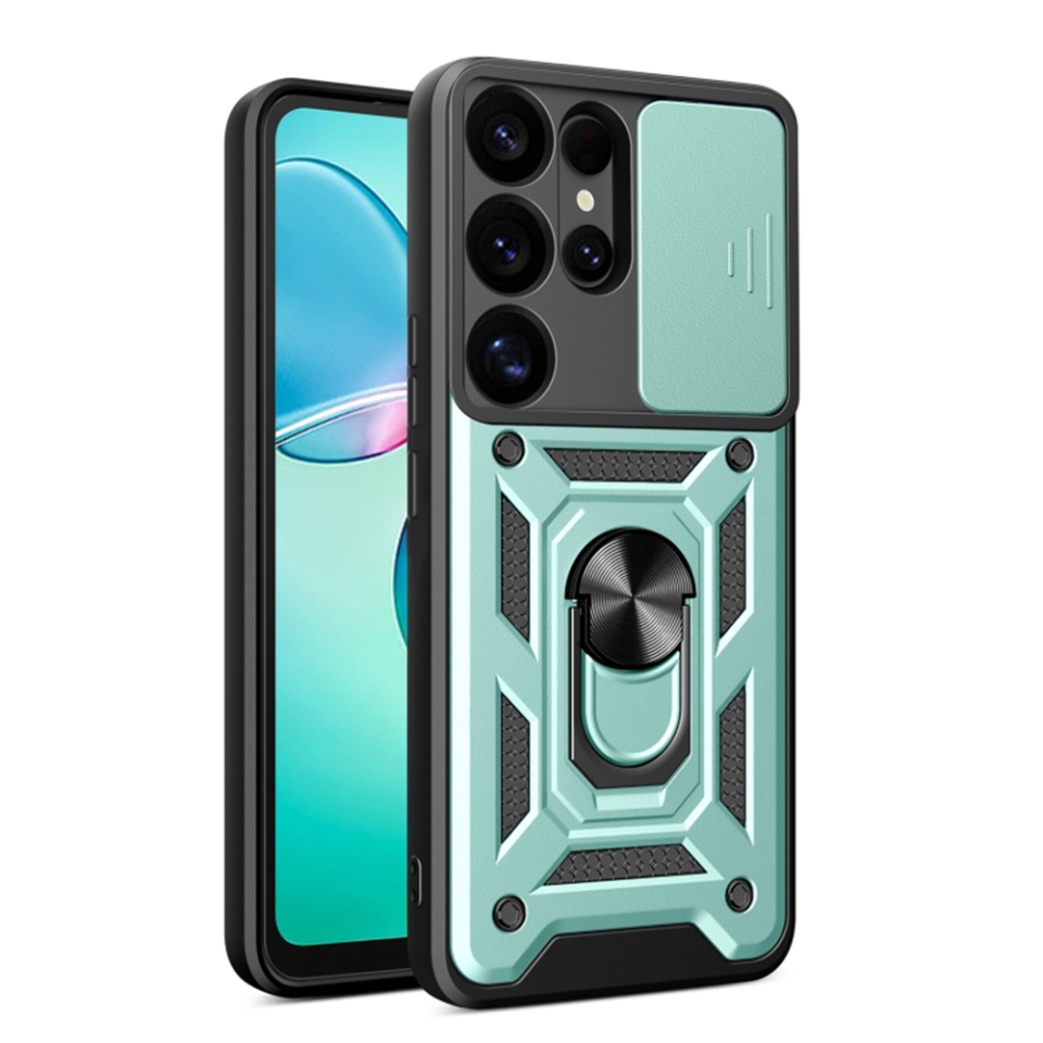 Husa pentru Samsung Galaxy S25 Ultra cu inel magnetic si protectie camera Skyddar CamShield - Verde
