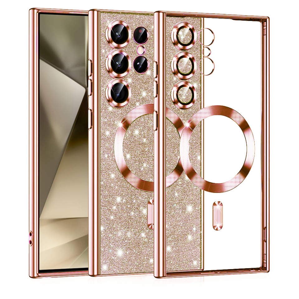 Husa pentru Samsung Galaxy S25 Ultra Design Antisoc, Fundal Detasabil 2-in-1, Protectie Superioara, Margini Ridicate, SKDR Glitter - Roz auriu