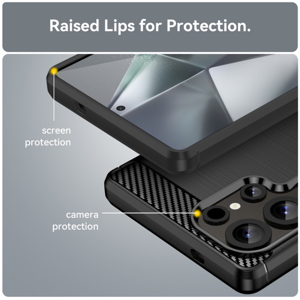 Husa pentru Samsung Galaxy S25 Ultra, SKYDDAR INNOVATION, Carbon Silicone, din Silicon Slim, cu textura Fibra Carbon, set cu sticker, Albastru - 2 | YEO