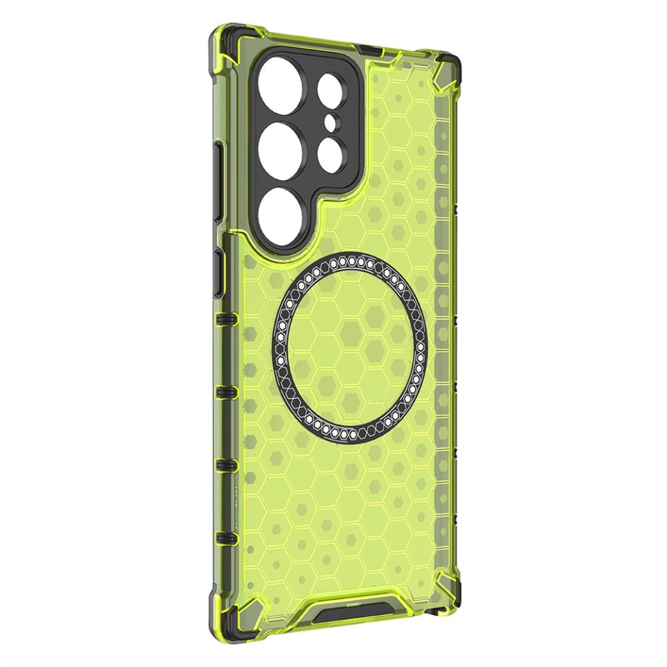 Husa pentru Samsung Galaxy S25 Ultra, SKYDDAR INNOVATION, HoneyComb Shield MagSafe, Antisoc, set cu sticker, Verde - 2 | YEO