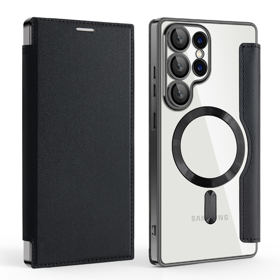 Husa pentru Samsung Galaxy S25 Ultra tip carte, SKYDDAR INOVATION, SmartMag Book, Magsafe, RFiD, Suport Carduri, set cu sticker, Negru - 1 | YEO