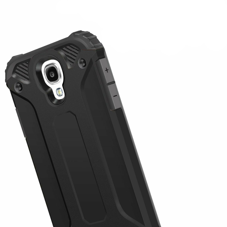 Husa pentru Samsung Galaxy S4 i9500, SKYDDAR INNOVATION, Hybrid Armor, din Plastic Dur, Margini Cauciucate, Antisoc, set cu sticker, Negru - 1 | YEO