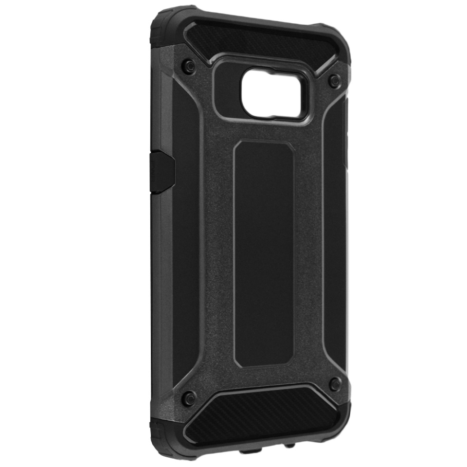 Husa pentru Samsung Galaxy S7 Edge, SKYDDAR INNOVATION, Hybrid Armor, din Plastic Dur, Margini Cauciucate, Antisoc, set cu sticker, Negru - 1 | YEO