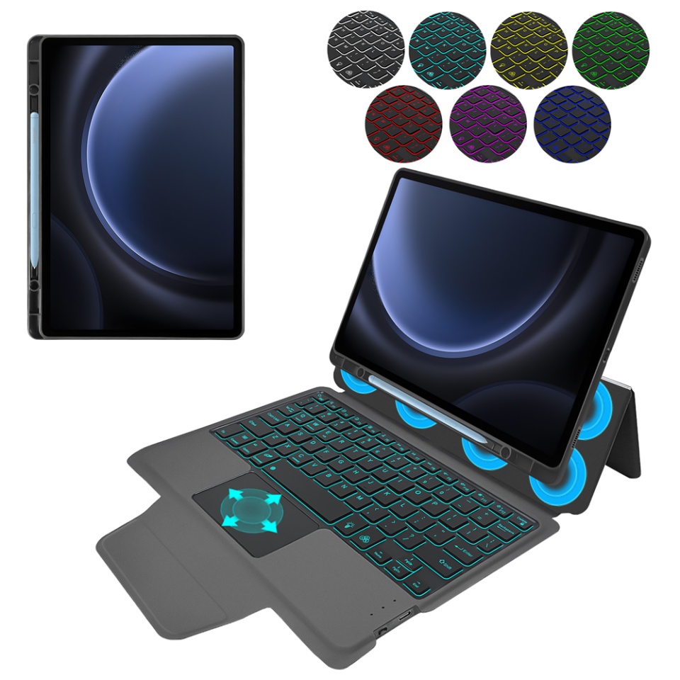 Husa pentru Samsung Galaxy Tab S9 FE Plus cu Tastatura Bluetooth si Protectie 360°, SKDR TabTop Pro - Negru