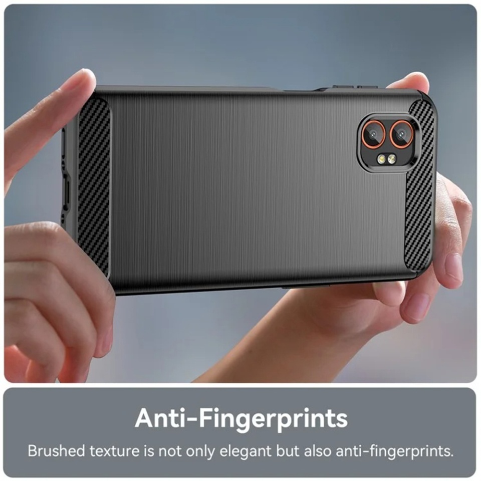 Husa pentru Samsung Galaxy Xcover7 Pro, SKYDDAR INNOVATION, Carbon Silicone, din Silicon Premium, Slim, cu textura Fibra Carbon, Negru, set cu sticker - 2 | YEO