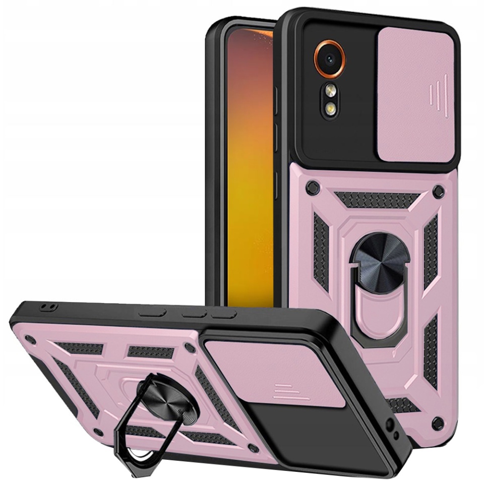 Husa pentru Samsung Galaxy Xcover7, SKYDDAR INNOVATION, CamShield, Inel magnetic, set cu sticker, Roz