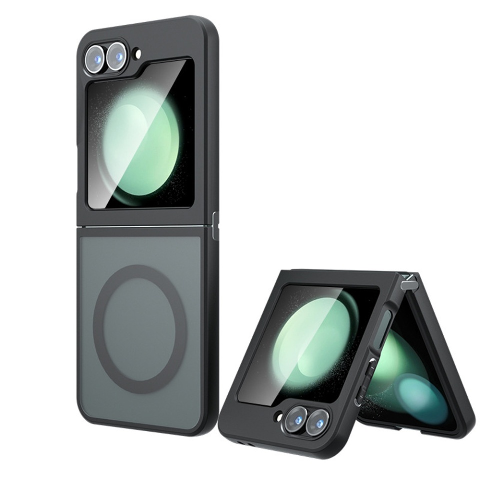 Husa pentru Samsung Galaxy Z Flip6, SKYDDAR INNOVATION, PureFrost MagSafe, AntiSoc, set cu sticker, Negru frost