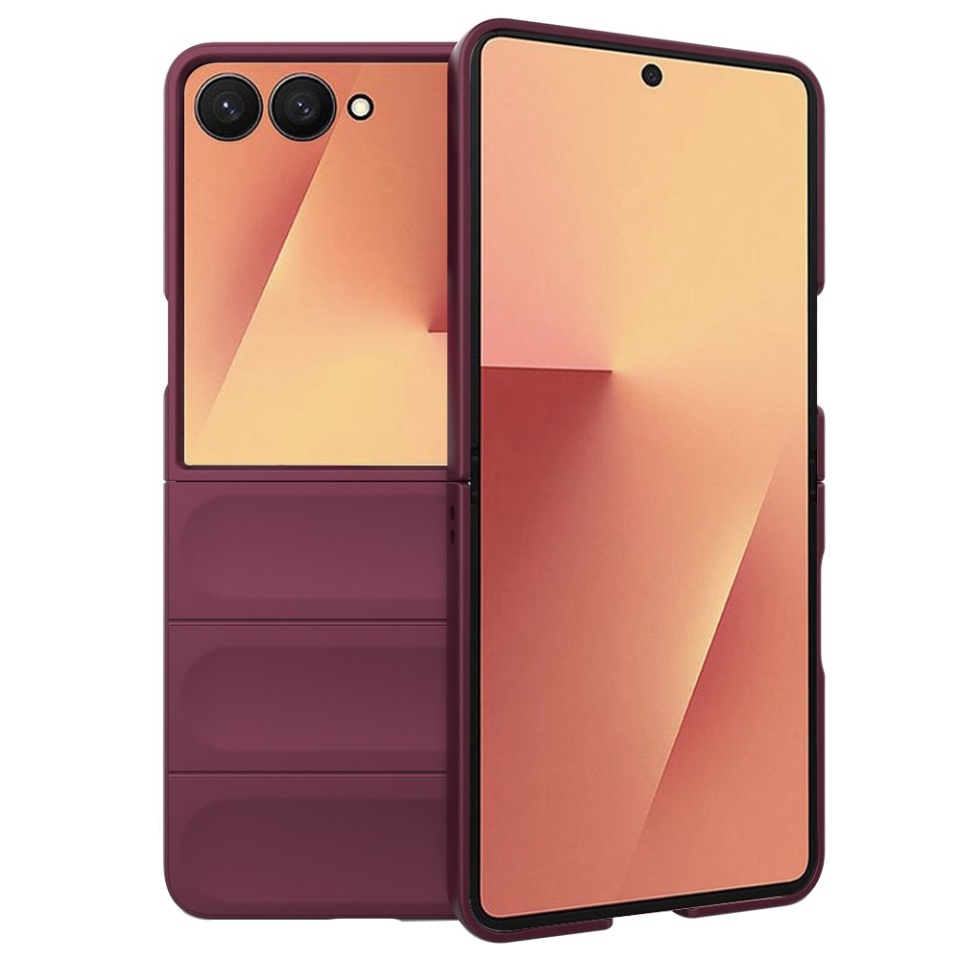 Husa pentru Samsung Galaxy Z Flip7, SKYDDAR INNOVATION, Magic Shield, din Silicon Mat, set cu sticker, Bordo