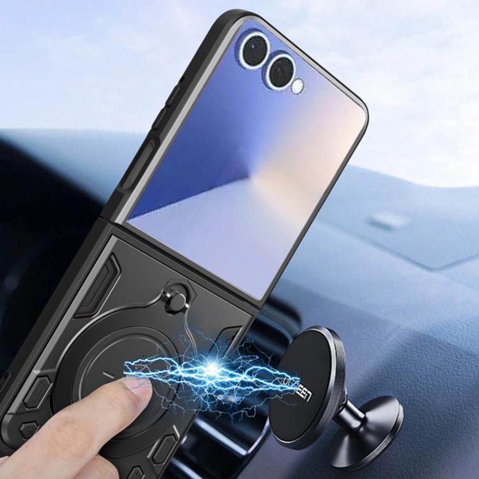 Husa pentru Samsung Galaxy Z Flip7, SKYDDAR INNOVATION, SafeCover, Inel Magnetic, Protectie Camera, Rosu, set cu sticker - 3 | YEO
