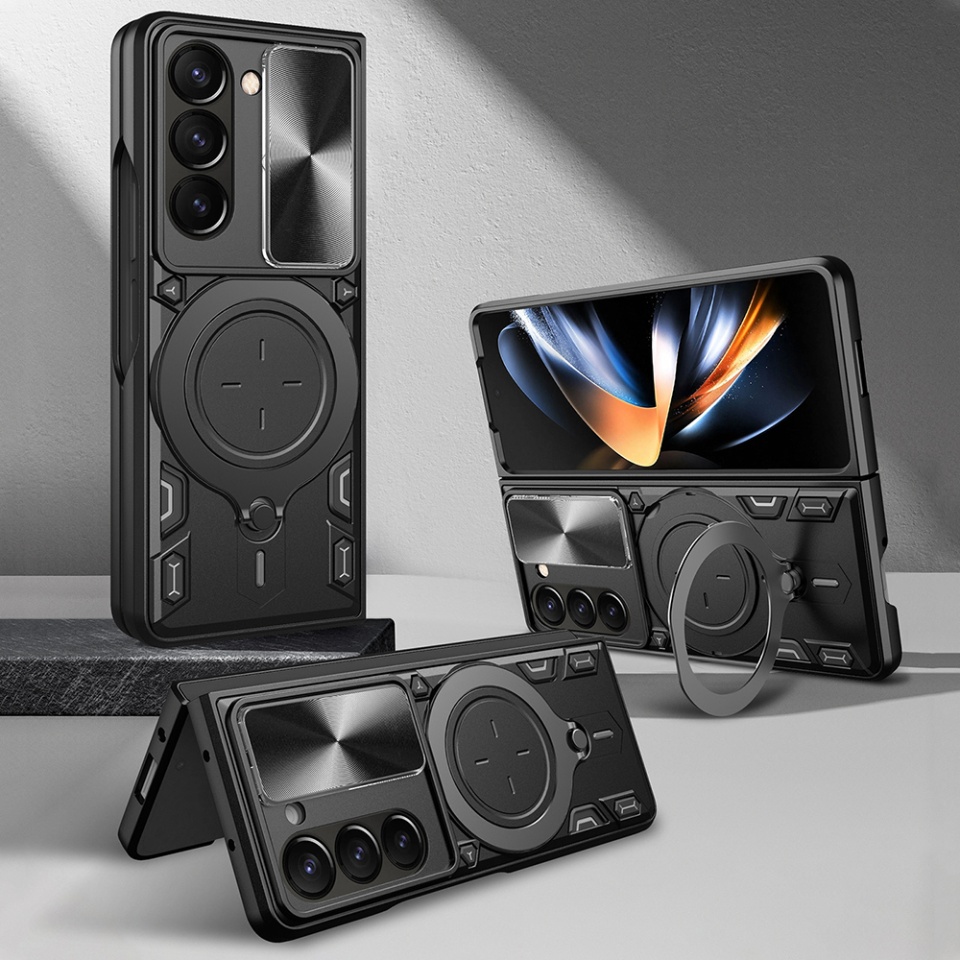 Husa pentru Samsung Galaxy Z Fold5, SKYDDAR INNOVATION, CamGuard Pro, Inel Magnetic, Protectie Camera, set cu sticker, Negru - 3 | YEO