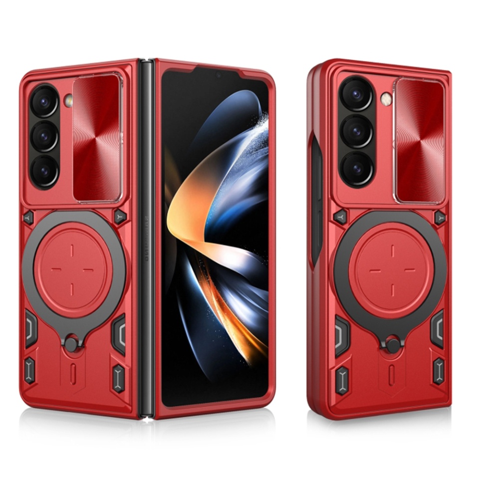 Husa pentru Samsung Galaxy Z Fold6, cu inel magnetic si suport ajustabil, protecție completa camera, SKDR SafeCover - Rosu
