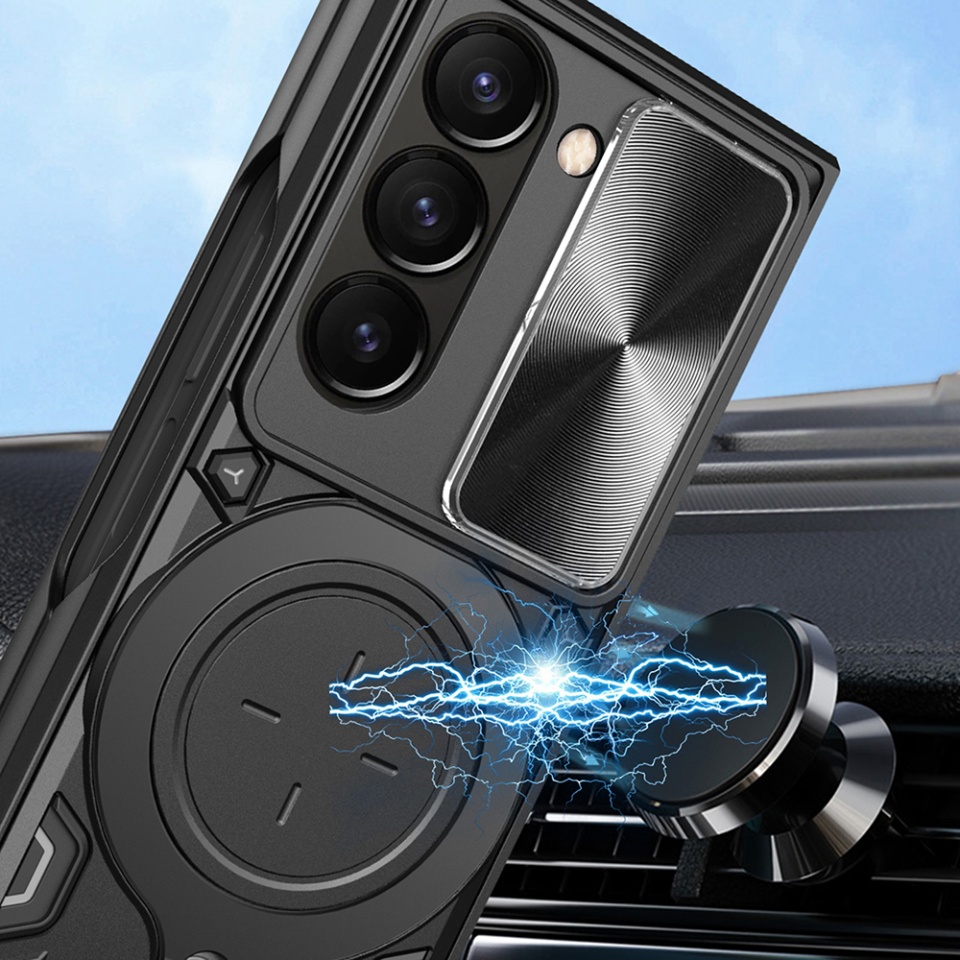 Husa pentru Samsung Galaxy Z Fold6, cu inel magnetic si suport ajustabil, protecție completa camera, SKDR SafeCover - Albastru - 3 | YEO