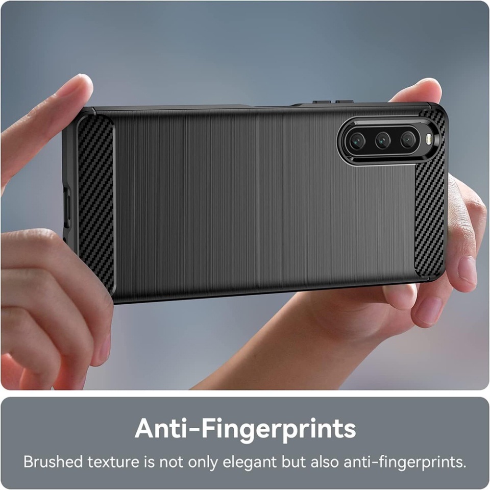 Husa pentru Sony Xperia 10 V, SKYDDAR INNOVATION, Carbon Silicone, din Silicon Slim, cu textura Fibra Carbon, set cu sticker, Negru - 3 | YEO