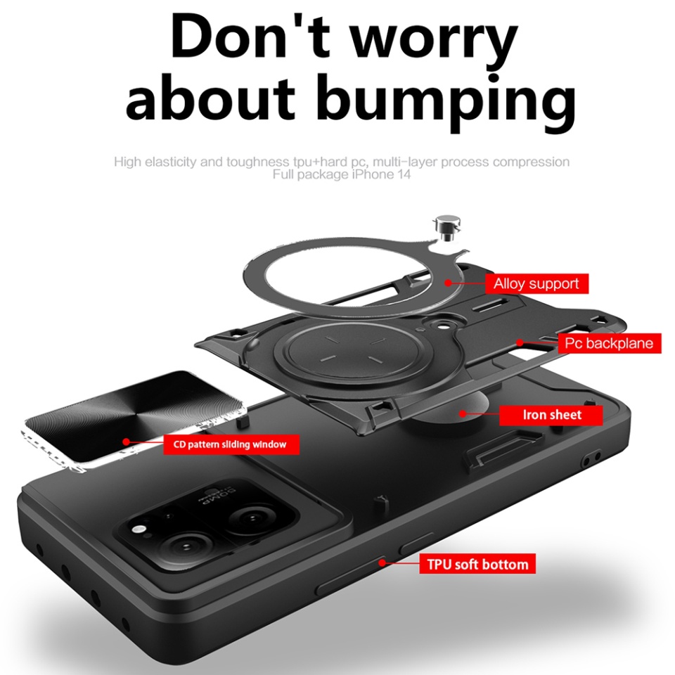 Husa pentru Xiaomi 13T / 13T Pro, SKYDDAR INNOVATION, CamGuard Pro, Inel Magnetic, Protectie Camera, set cu sticker, Negru - 1 | YEO