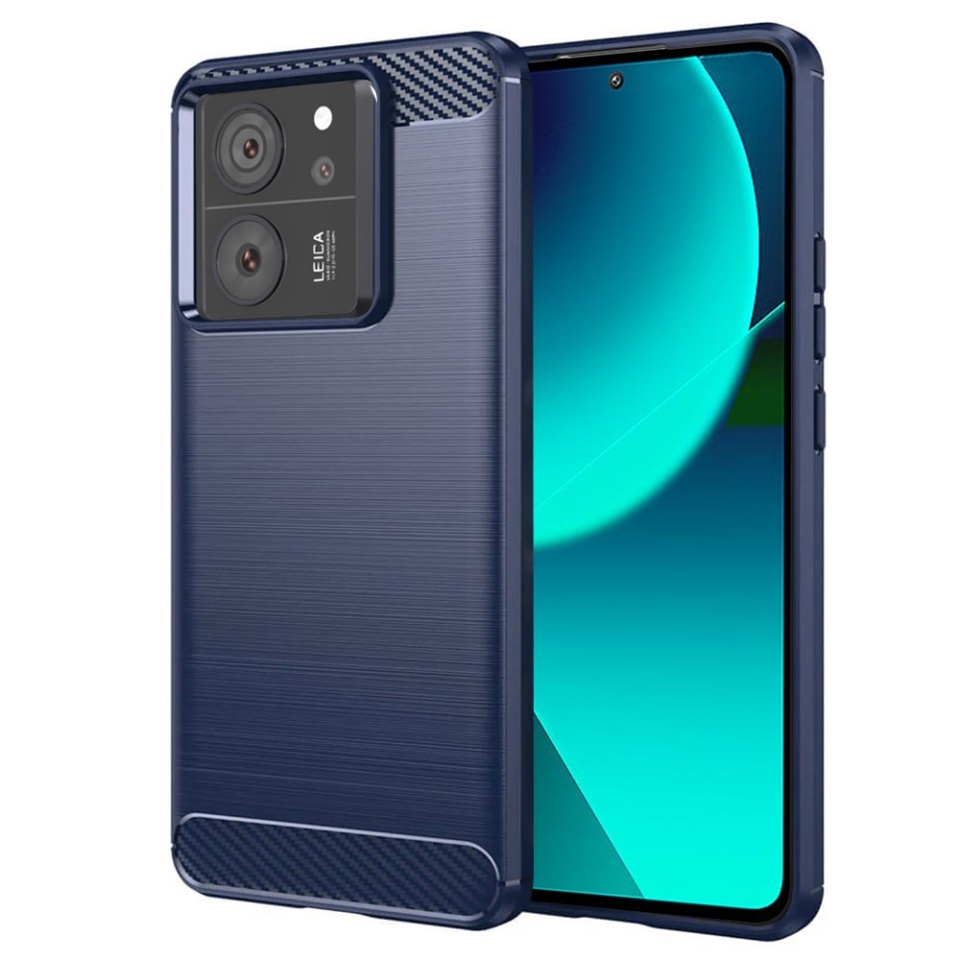 Husa pentru Xiaomi 13T / 13T Pro, SKYDDAR INNOVATION, Carbon Silicone, din Silicon Slim, cu textura Fibra Carbon, set cu sticker, Albastru