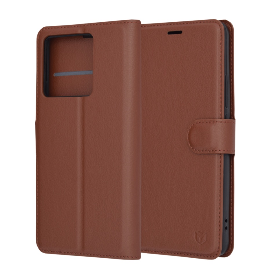 Husa pentru Xiaomi 13T / 13T Pro tip Carte, cu Portofel Interior, Finisaje Premium, SKYDDAR Leather Wallet - Maro