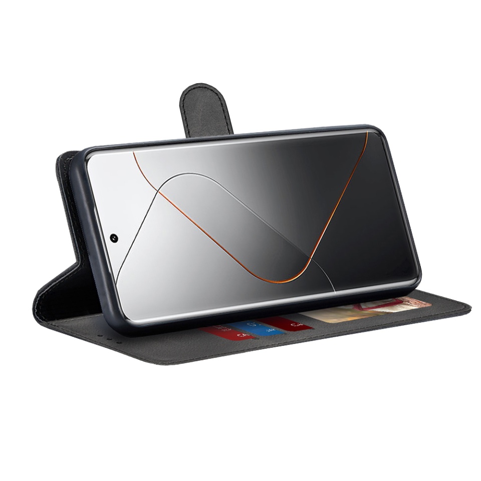 Husa pentru Xiaomi 14 Pro, SKYDDAR INNOVATION, Diary Book, tip carte, cu Portofel Interior, Antisoc, Negru, set cu sticker - 1 | YEO