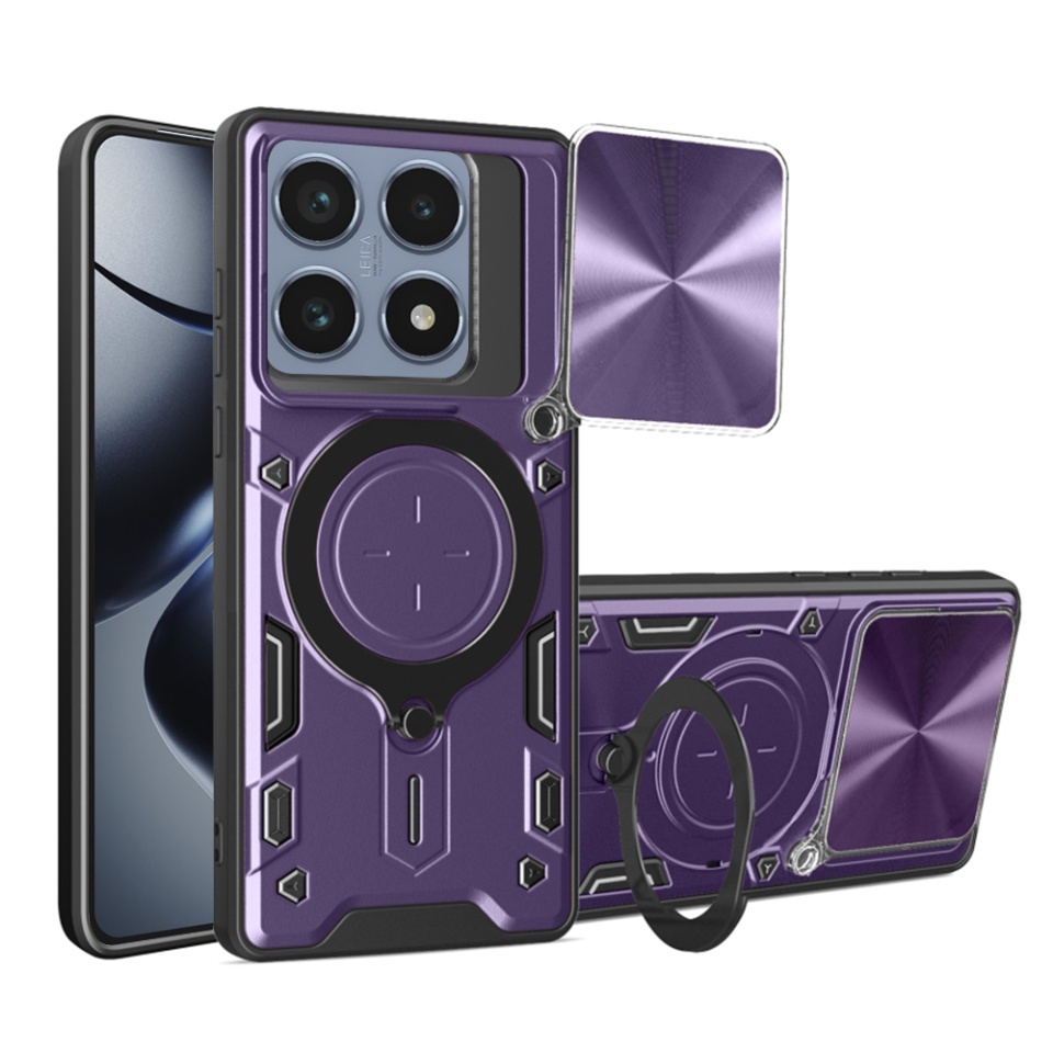Husa pentru Xiaomi 14T Pro, SKYDDAR INNOVATION, CamGuard Pro, Inel Magnetic, Protectie Camera, set cu sticker, Mov