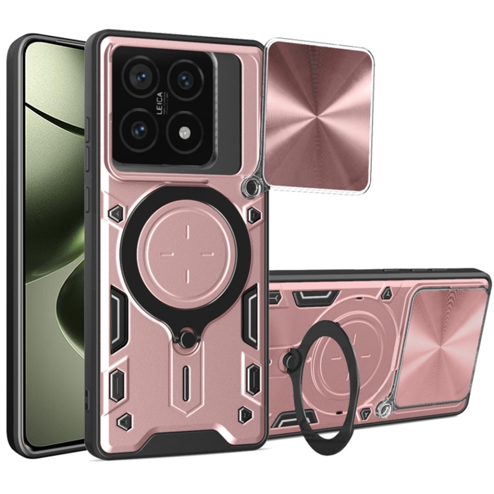 Husa pentru Xiaomi 14T, SKYDDAR INNOVATION, CamGuard Pro, Inel Magnetic, Protectie Camera, set cu sticker, Roz auriu