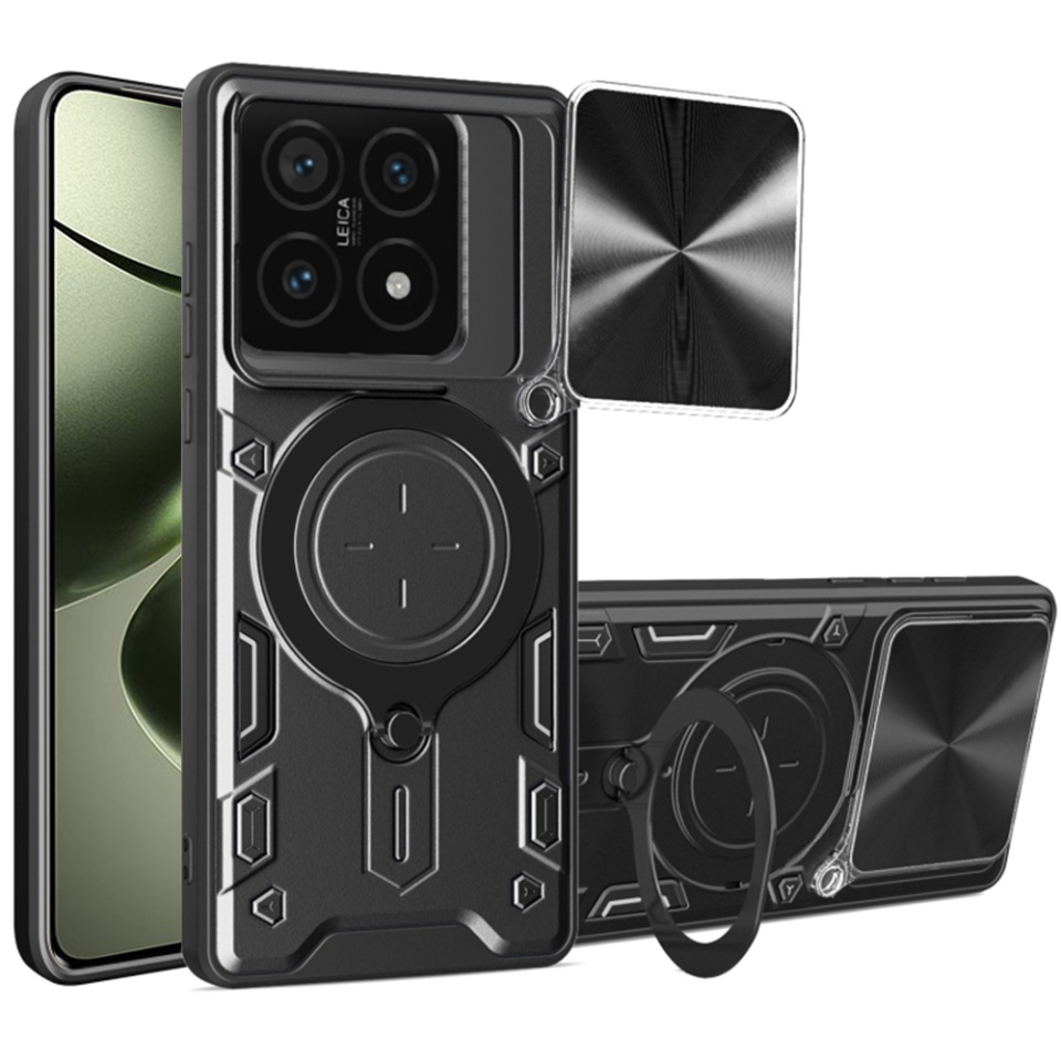 Husa pentru Xiaomi 14T, SKYDDAR INNOVATION, CamGuard Pro, Inel Magnetic, Protectie Camera, set cu sticker, Negru