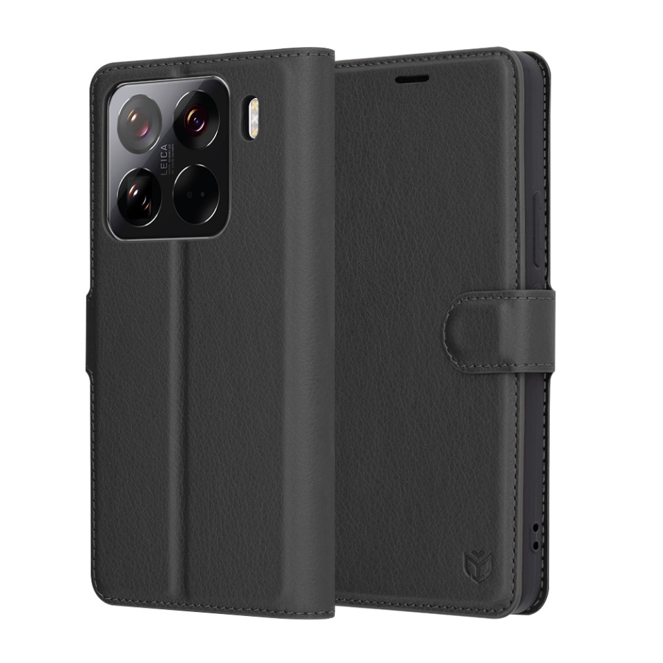 Husa pentru Xiaomi 15 Pro, SKYDDAR INNOVATION, Leather Folio tip Carte, cu Portofel Interior, Finisaje Premium, set cu sticker, Negru