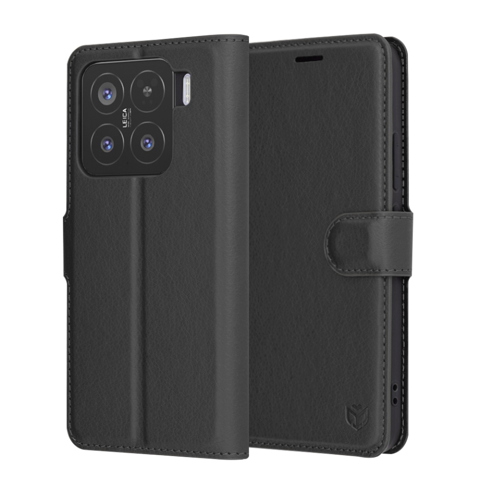 Husa pentru Xiaomi 15, SKYDDAR INNOVATION, Leather Folio tip Carte, cu Portofel Interior, Finisaje Premium, set cu sticker, Negru