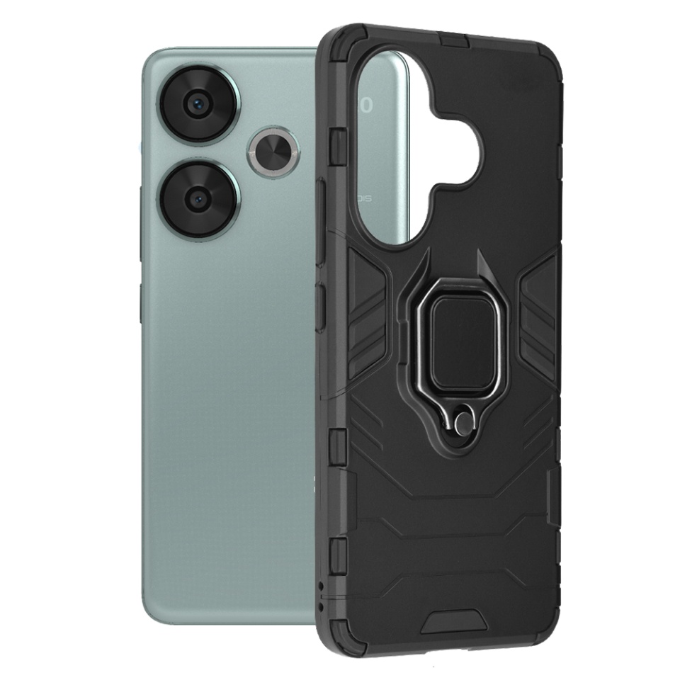 Husa pentru Xiaomi Poco F6 cu inel magnetic, antisoc, SKDR Forged - Negru