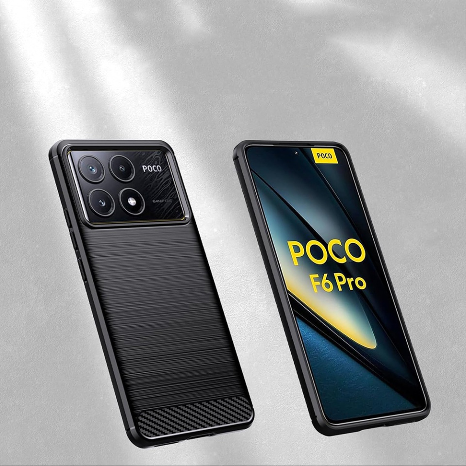 Husa pentru Xiaomi Poco F6 Pro din Silicon Premium, Slim, cu textura Fibra Carbon - Negru - 1 | YEO