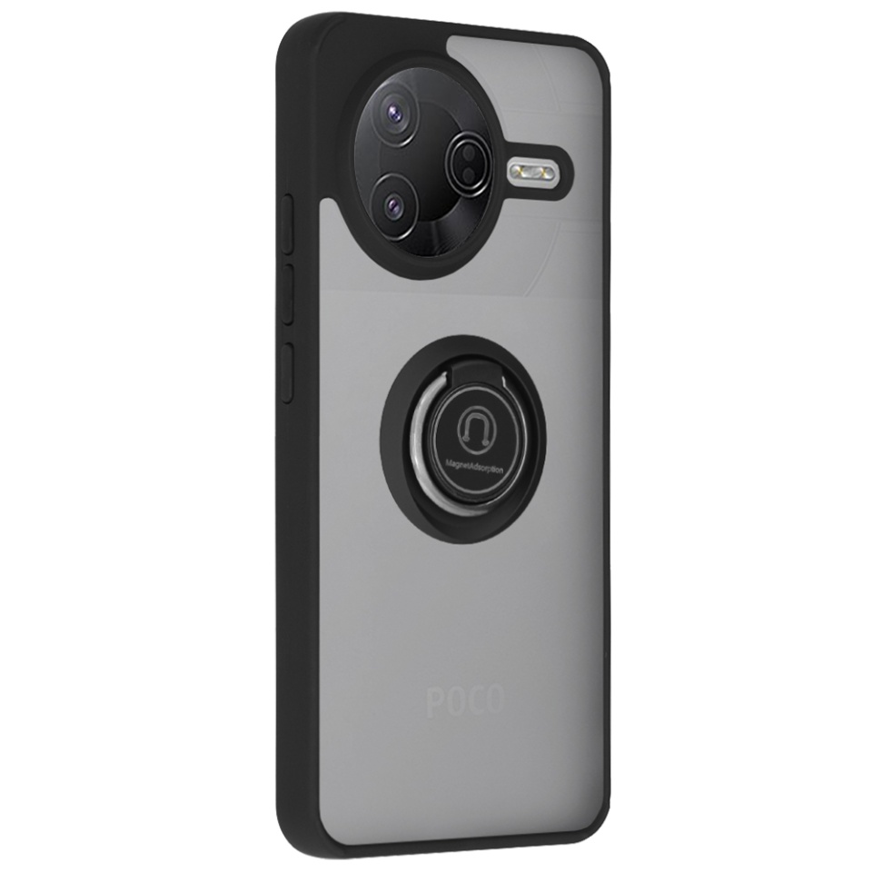 Husa pentru Xiaomi Poco F7 Pro, SKYDDAR INNOVATION, Glinth cu Inel Rotativ 360° Magnetic, set cu sticker, Negru - 1 | YEO