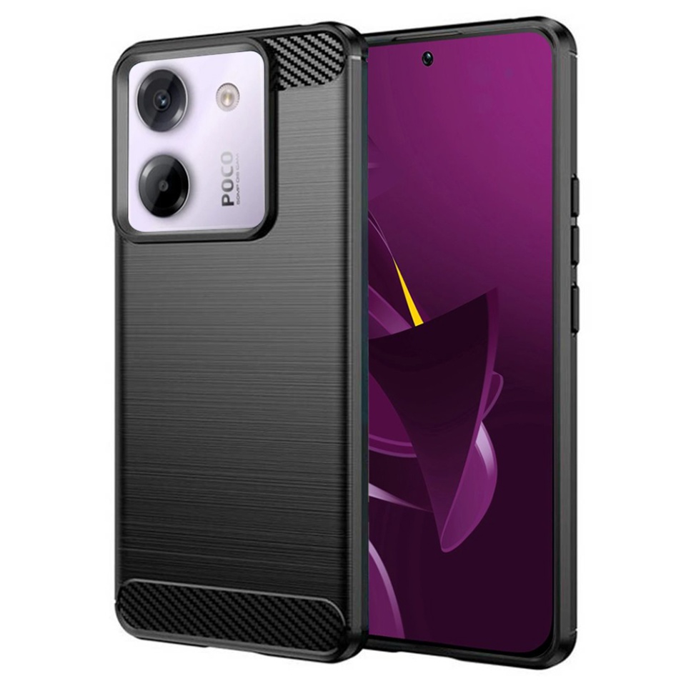 Husa pentru Xiaomi Poco M7 Pro 5G, SKYDDAR INNOVATION, Carbon Silicone, din Silicon Slim, cu textura Fibra Carbon, set cu sticker, Negru