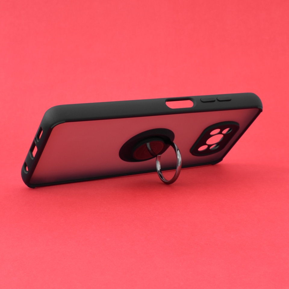 Husa pentru Xiaomi Poco X3 Pro / Poco X3 NFC / Poco X3, SKYDDAR INNOVATION, Glinth cu Inel Rotativ 360° Magnetic, Negru, set cu sticker - 1 | YEO