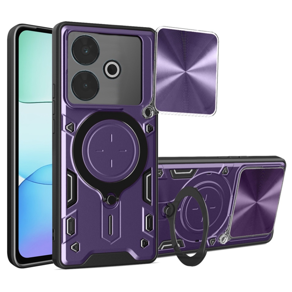Husa pentru Xiaomi Redmi 13 / Poco M6 4G, SKYDDAR INNOVATION, CamGuard Pro, Inel Magnetic, Protectie Camera, set cu sticker, Mov