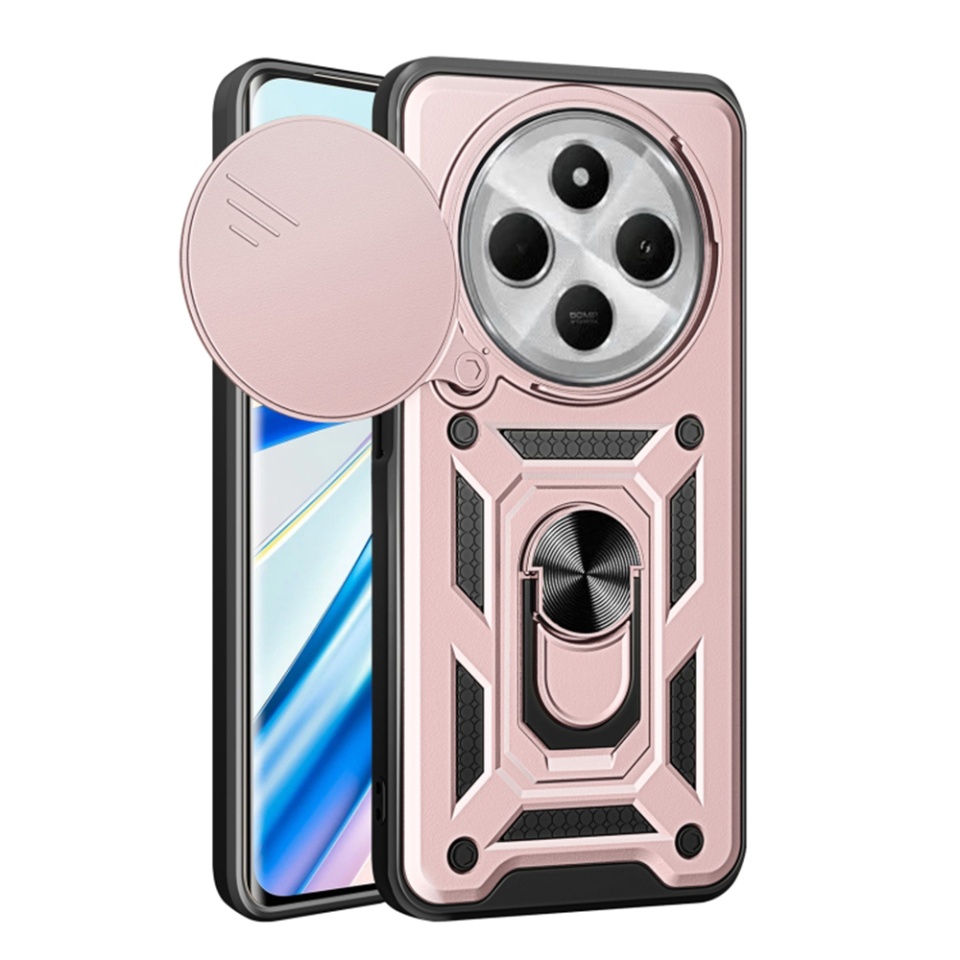 Husa pentru Xiaomi Redmi 14C cu inel magnetic si protectie camera Skyddar CamShield - Roz