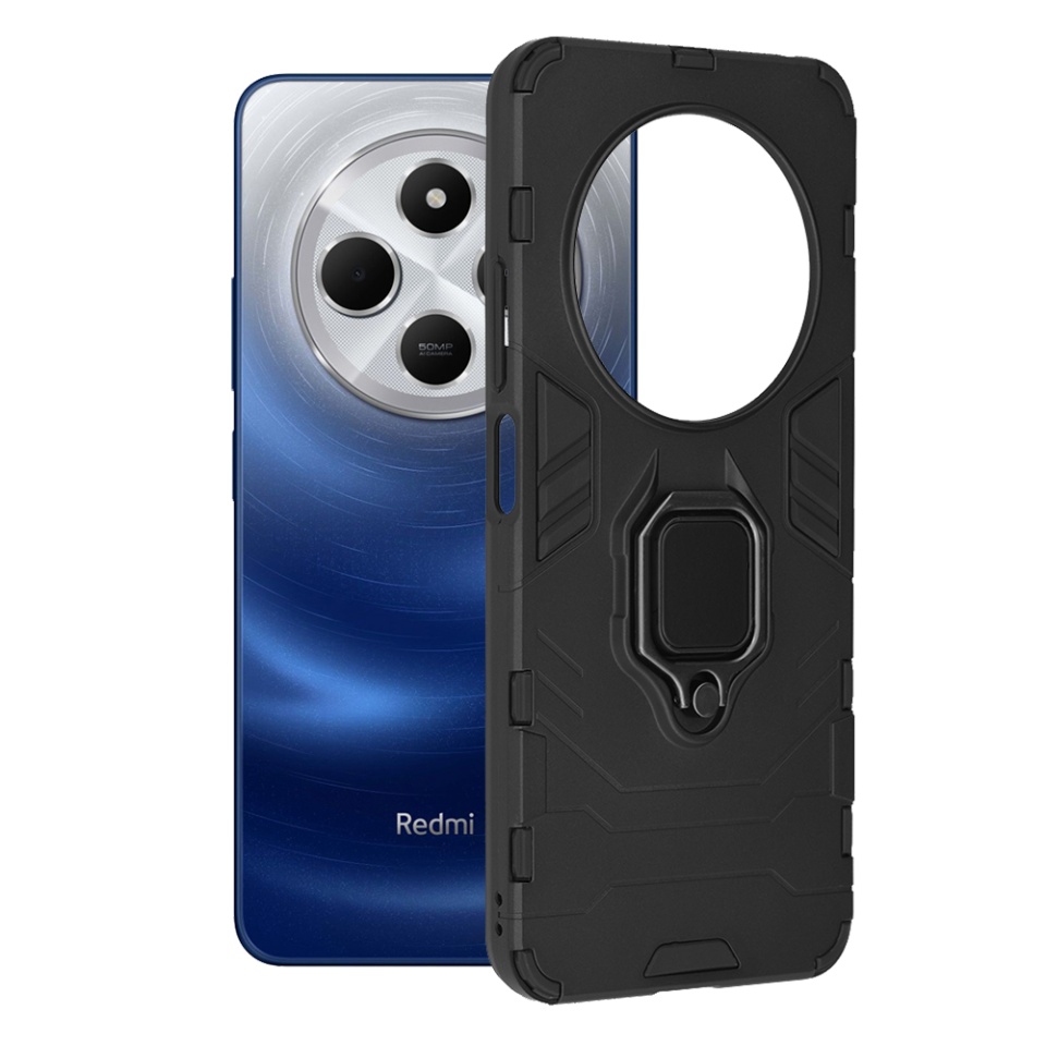 Husa pentru Xiaomi Redmi 14C / Poco C75, SKYDDAR INNOVATION, Silicone Shield, cu Inel Magnetic, Antisoc, set cu sticker, Negru