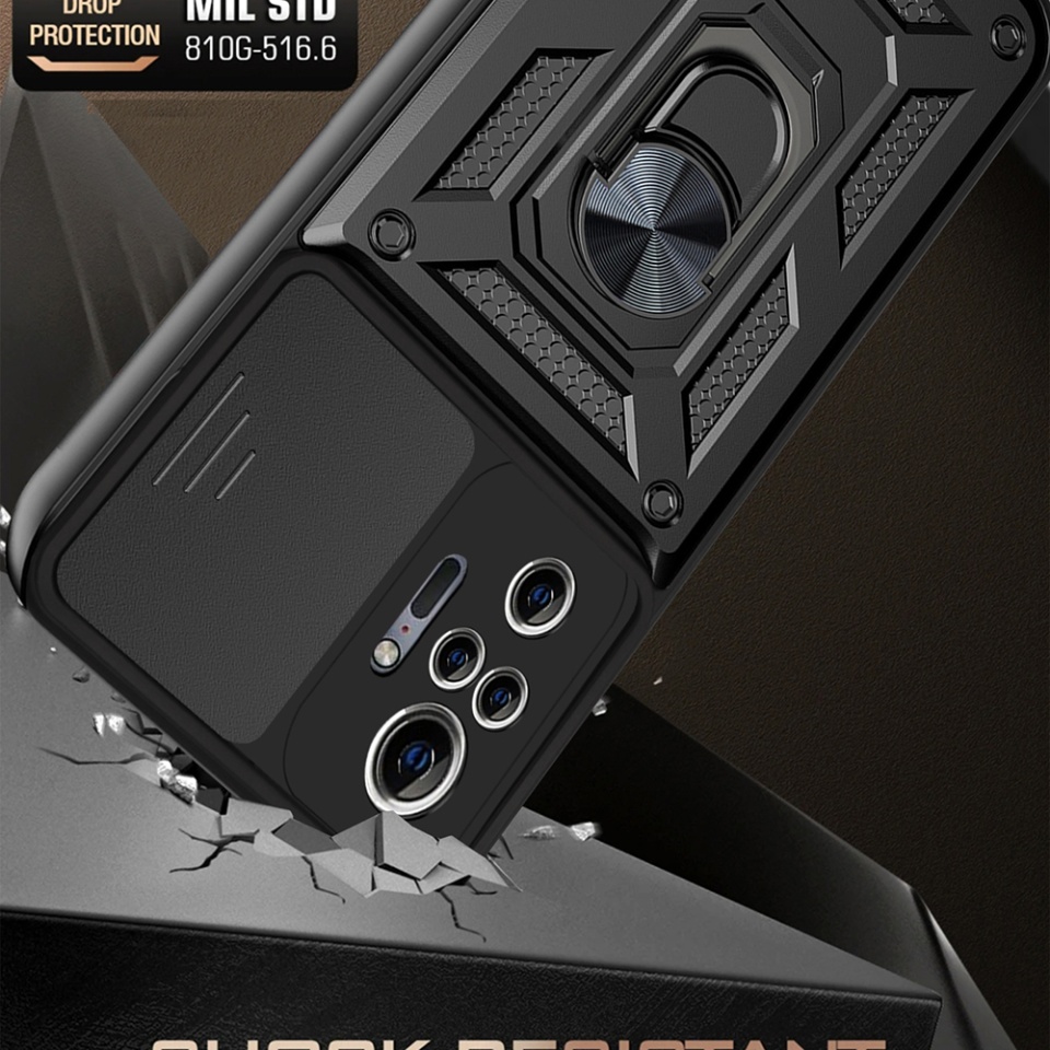 Husa pentru Xiaomi Redmi Note 10 Pro / Redmi Note 10 Pro Max cu inel magnetic si protectie camera Skyddar CamShield - Negru - 1 | YEO