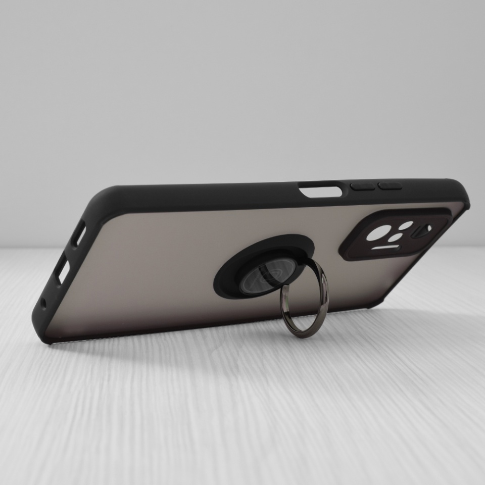 Husa pentru Xiaomi Redmi Note 10 Pro / Redmi Note 10 Pro Max, SKYDDAR INNOVATION, Glinth cu Inel Rotativ 360° Magnetic, Negru, set cu sticker - 1 | YEO