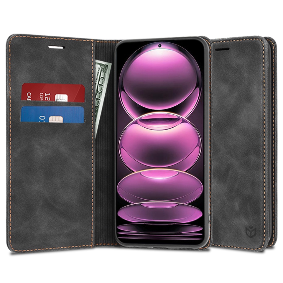 Husa pentru Xiaomi Redmi Note 12 Pro 5G tip Carte din piele Eco Premium, cu Portofel Interior, SKYDDAR Soft Wallet - Negru