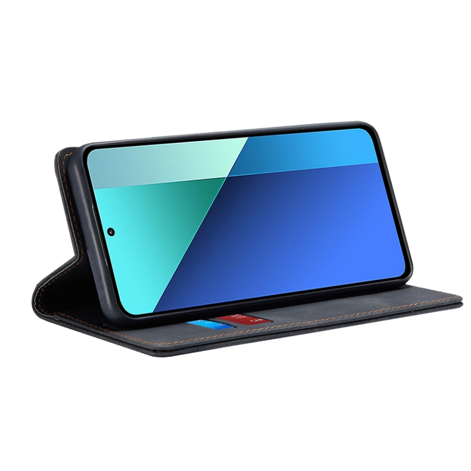 Husa pentru Xiaomi Redmi Note 13 4G, SKYDDAR INNOVATION, Soft Wallet, tip Carte din piele Eco Premium, cu Portofel Interior, Negru, set cu sticker - 1 | YEO