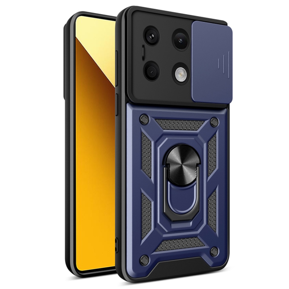 Husa pentru Xiaomi Redmi Note 13 5G, SKYDDAR INNOVATION, CamShield, Inel magnetic, set cu sticker, Albastru