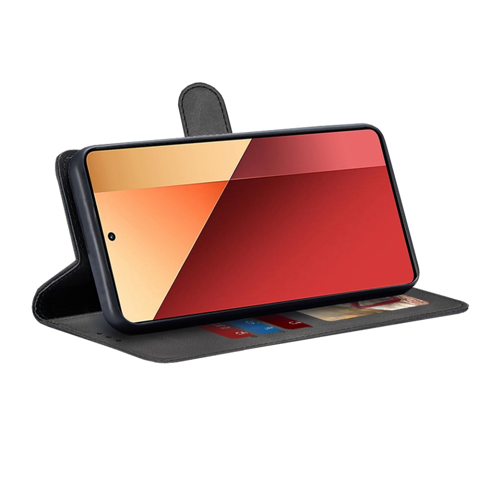 Husa pentru Xiaomi Redmi Note 13 Pro 4G / Poco M6 Pro 4G, SKYDDAR INNOVATION, Diary Book, tip carte, cu Portofel Interior, Antisoc, Negru, set cu sticker - 1 | YEO