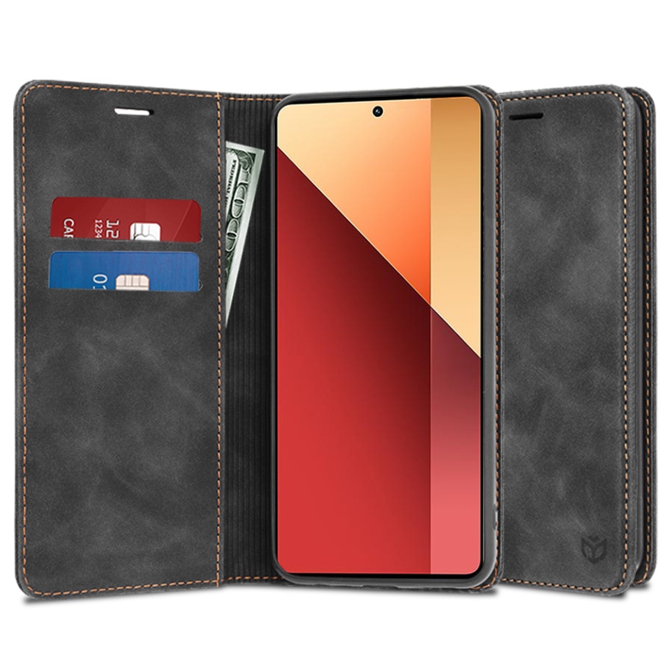 Husa pentru Xiaomi Redmi Note 13 Pro 4G / Poco M6 Pro 4G tip Carte din piele Eco Premium, cu Portofel Interior, SKYDDAR Soft Wallet - Negru