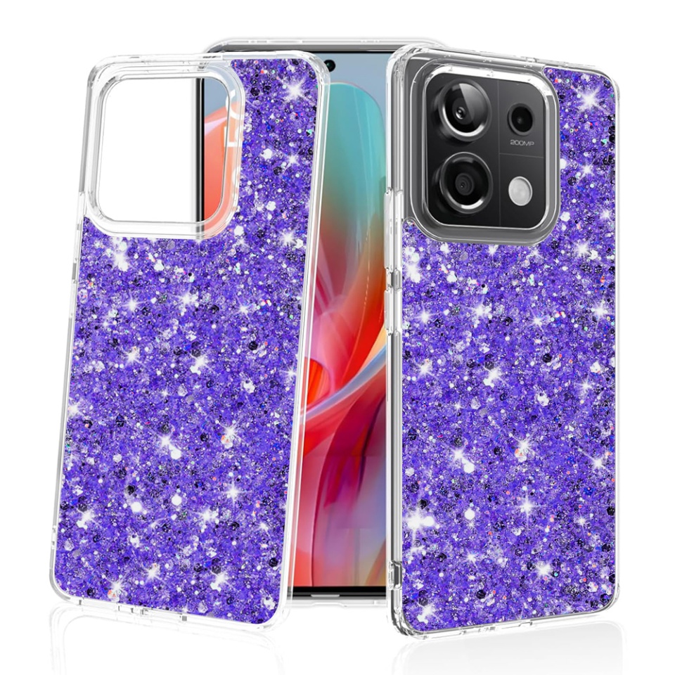 Husa pentru Xiaomi Redmi Note 13 Pro 5G / Poco X6 , Fundal Detasabil, din Silicon cu Sclipici, Design Stralucitor, Protectie Completa - Mov