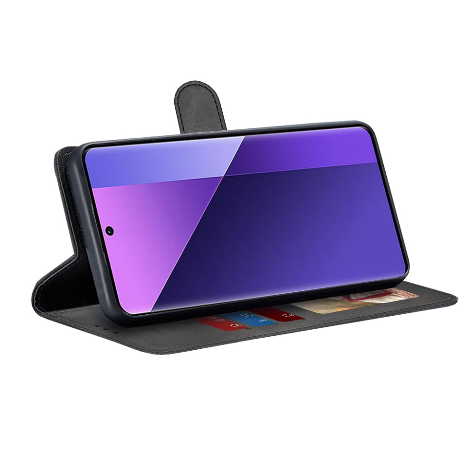 Husa pentru Xiaomi Redmi Note 13 Pro+ 5G, SKYDDAR INNOVATION, Diary Book, tip carte, cu Portofel Interior, Antisoc, Negru, set cu sticker - 1 | YEO