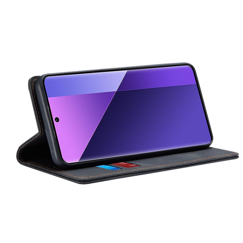 Husa pentru Xiaomi Redmi Note 13 Pro+ 5G, SKYDDAR INNOVATION, Soft Wallet, tip Carte din piele Eco Premium, cu Portofel Interior, Negru, set cu sticker - 1 | YEO
