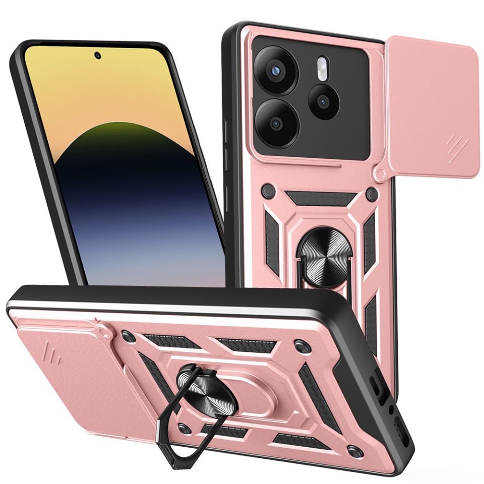 Husa pentru Xiaomi Redmi Note 14 5G, SKYDDAR INNOVATION, CamShield, Inel magnetic, set cu sticker, Roz