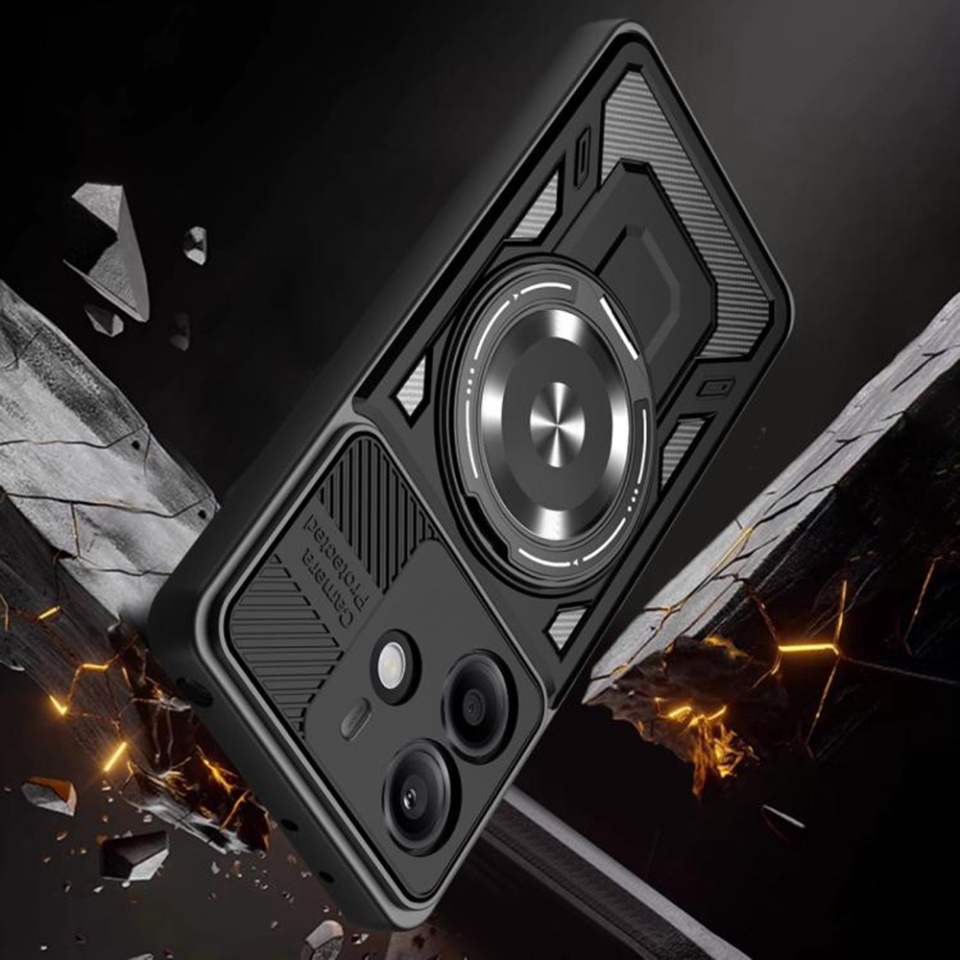 Husa pentru Xiaomi Redmi Note 14 5G, SKYDDAR INNOVATION, RuggedCam, Inel magnetic antisoc, set cu sticker, Albastru - 6