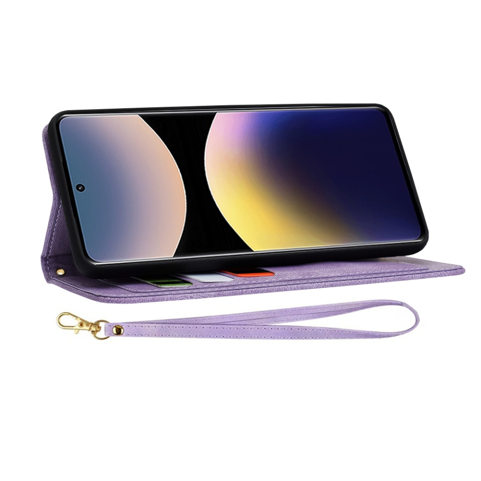 Husa pentru Xiaomi Redmi Note 14 Pro 4G / Poco F7, SKYDDAR INNOVATION, Floral Wallet, din Piele Ecologică cu Design Floral, Protecție 360°, Stand Integrat, Buzunare pentru Carduri, Mov, set cu sticker - 3 | YEO