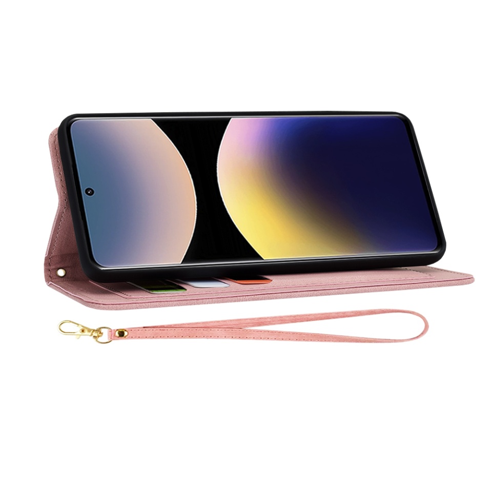 Husa pentru Xiaomi Redmi Note 14 Pro 4G / Poco F7, SKYDDAR INNOVATION, Floral Wallet, din Piele Ecologică cu Design Floral, Protecție 360°, Stand Integrat, Buzunare pentru Carduri, Roz, set cu sticker - 3 | YEO
